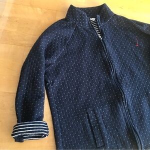 Quilted Zip Jacket, Stripe Lining, Black, White, Size PL